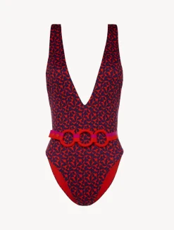 La Perla Bañador Con Cinturón De Color Rojo Y Azul