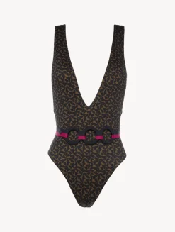 La Perla Bañador Con Cinturón De Color Verde Oscuro Y Negro