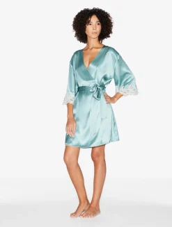 La Perla Bata Corta De Raso De Seda De Color Almendra Con Frastaglio