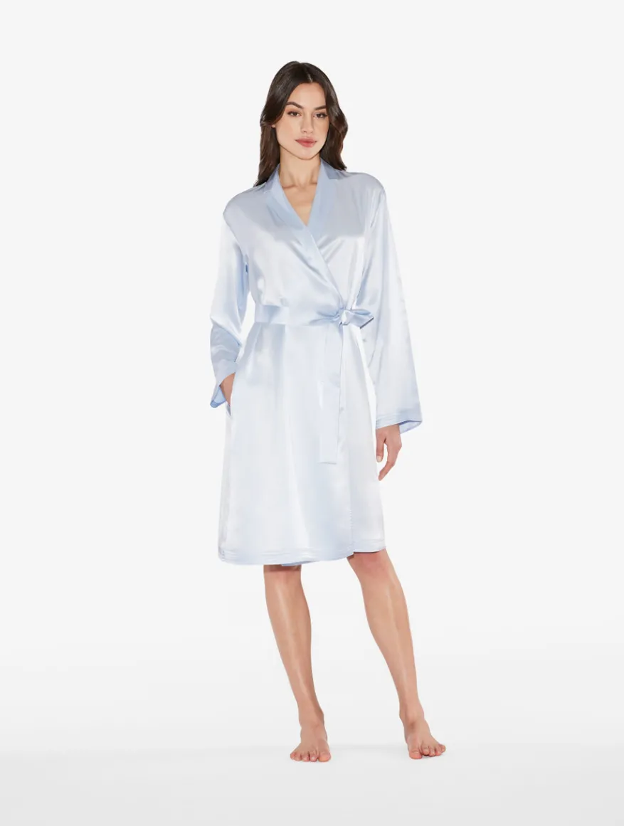 La Perla Bata Corta De Seda Azul Celeste