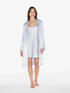 La Perla Bata Corta De Seda Azul Celeste