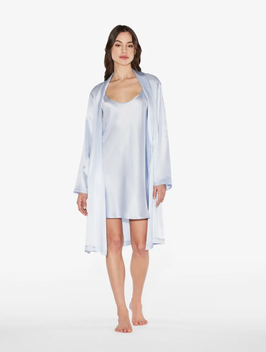 La Perla Bata Corta De Seda Azul Celeste