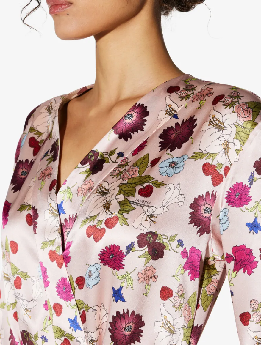 La Perla Bata Corta De Seda Con Estampado De Flores