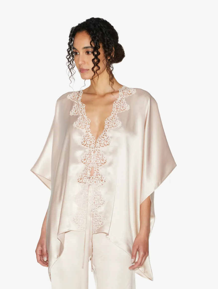 La Perla Bata Corta En Seda Beige Rosada
