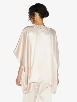 La Perla Bata Corta En Seda Beige Rosada