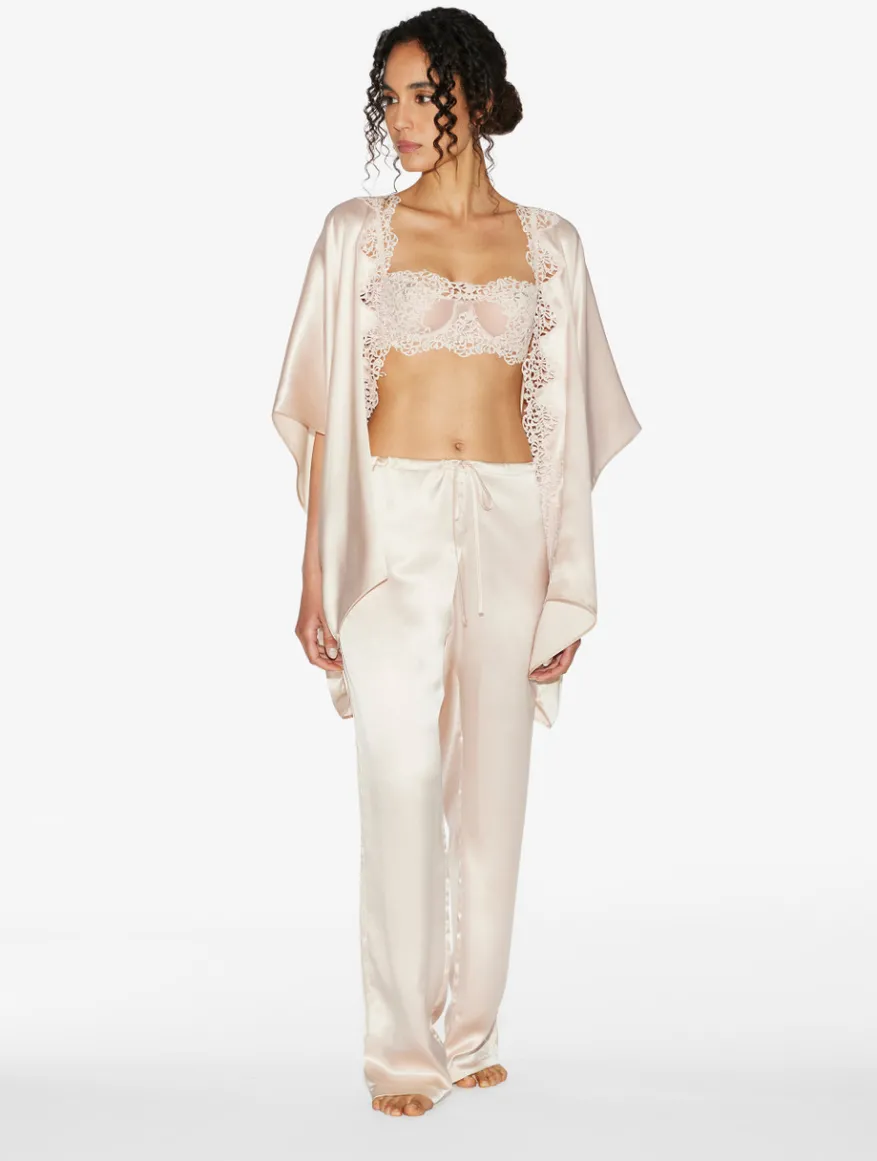 La Perla Bata Corta En Seda Beige Rosada