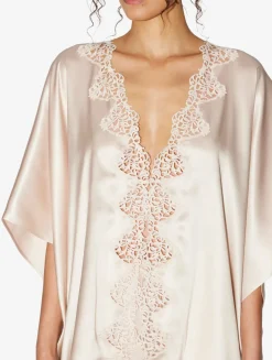 La Perla Bata Corta En Seda Beige Rosada