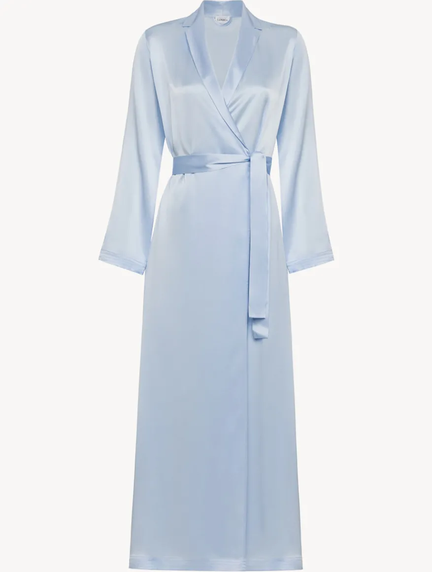 La Perla Bata Larga De Seda Azul Celeste