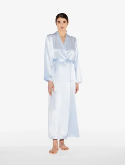 La Perla Bata Larga De Seda Azul Celeste