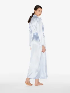 La Perla Bata Larga De Seda Azul Celeste