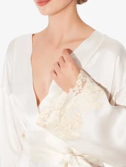 La Perla Bata Larga De Seda Blanca Con Frastaglio Marfil