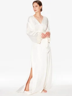 La Perla Bata Larga De Seda Blanca Con Frastaglio Marfil