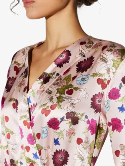 La Perla Bata Larga De Seda Con Estampado De Flores