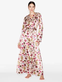 La Perla Bata Larga De Seda Con Estampado De Flores