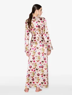 La Perla Bata Larga De Seda Con Estampado De Flores