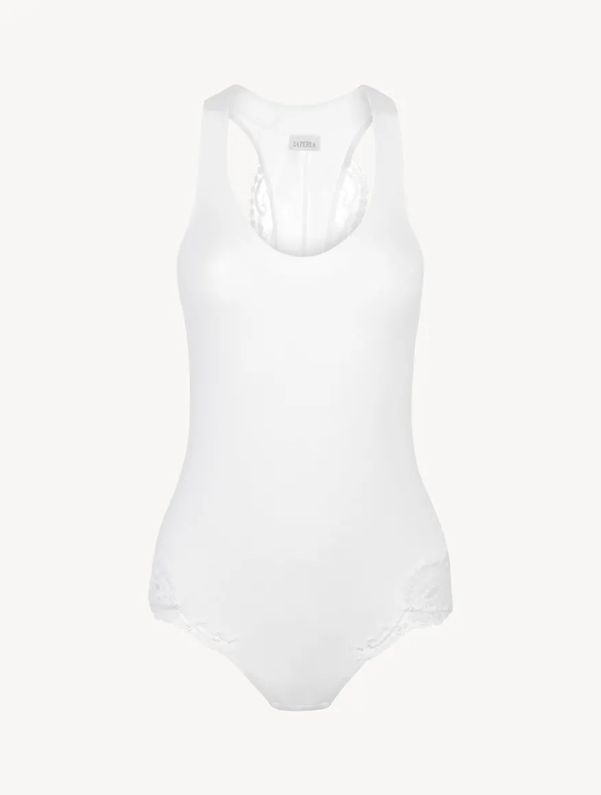 La Perla Body Con Espalda Nadadora De Algodón Blanco