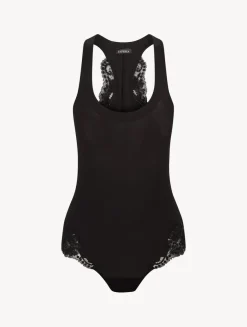 La Perla Body Con Espalda Nadadora De Algodón Negro