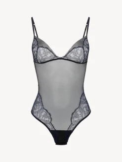 La Perla Body De Color Acero Y Negro Con Encaje Leavers