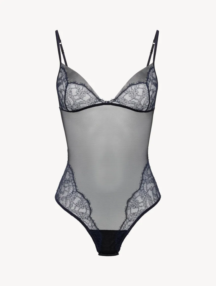 La Perla Body De Color Acero Y Negro Con Encaje Leavers