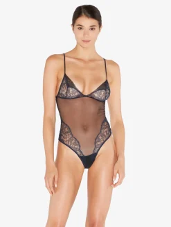 La Perla Body De Color Acero Y Negro Con Encaje Leavers