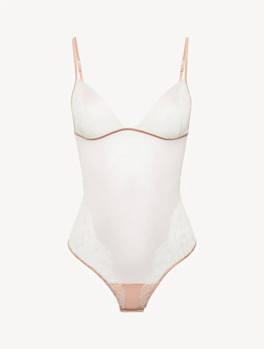 La Perla Body De Color Claro Y Rosa Nude Con Encaje Leavers