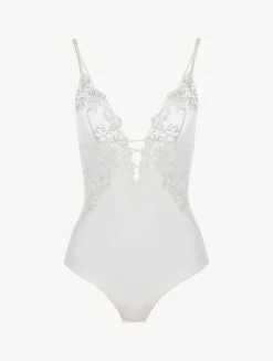 La Perla Body De Lycra Con Tul Bordado Blanquecino