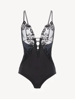 La Perla Body De Lycra Con Tul Bordado Negro