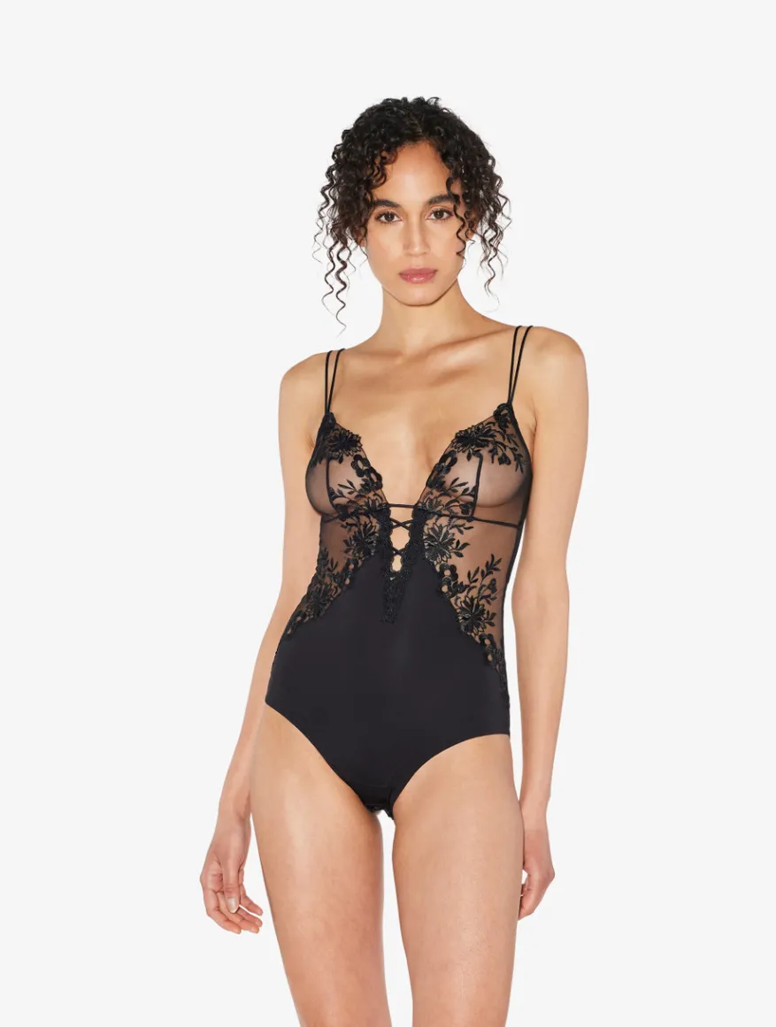 La Perla Body De Lycra Con Tul Bordado Negro