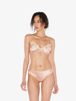 La Perla Braguita Brasileña De Seda Rosa Empolvado Con Frastaglio Color Marfil