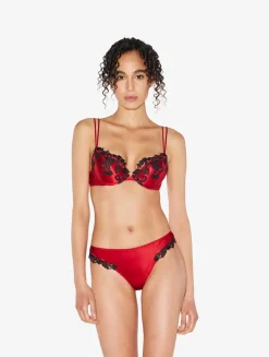 La Perla Braguita Brasileña De Seda Roja Con Frastaglio Color Negro