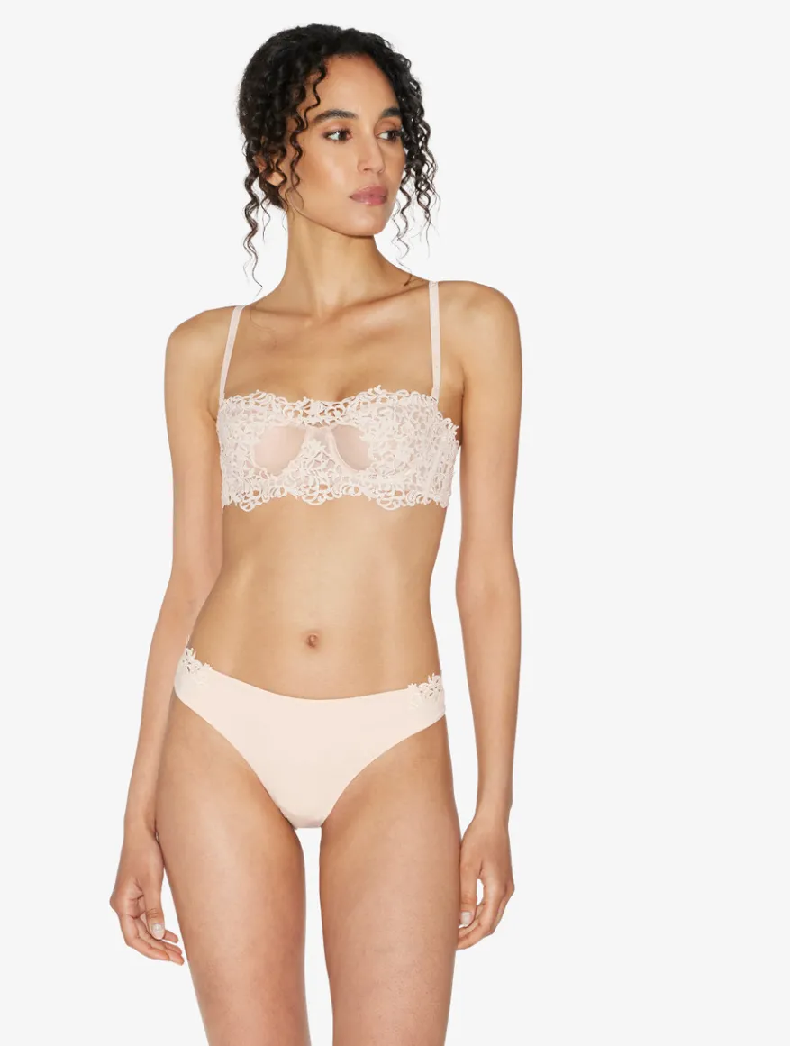 La Perla Braguita Brasileña En Lycra Beige Rosada Con Macramé