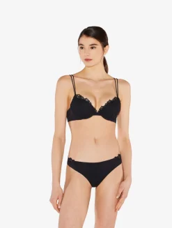 La Perla Braguita Brasileña En Lycra Negra Con Macramé