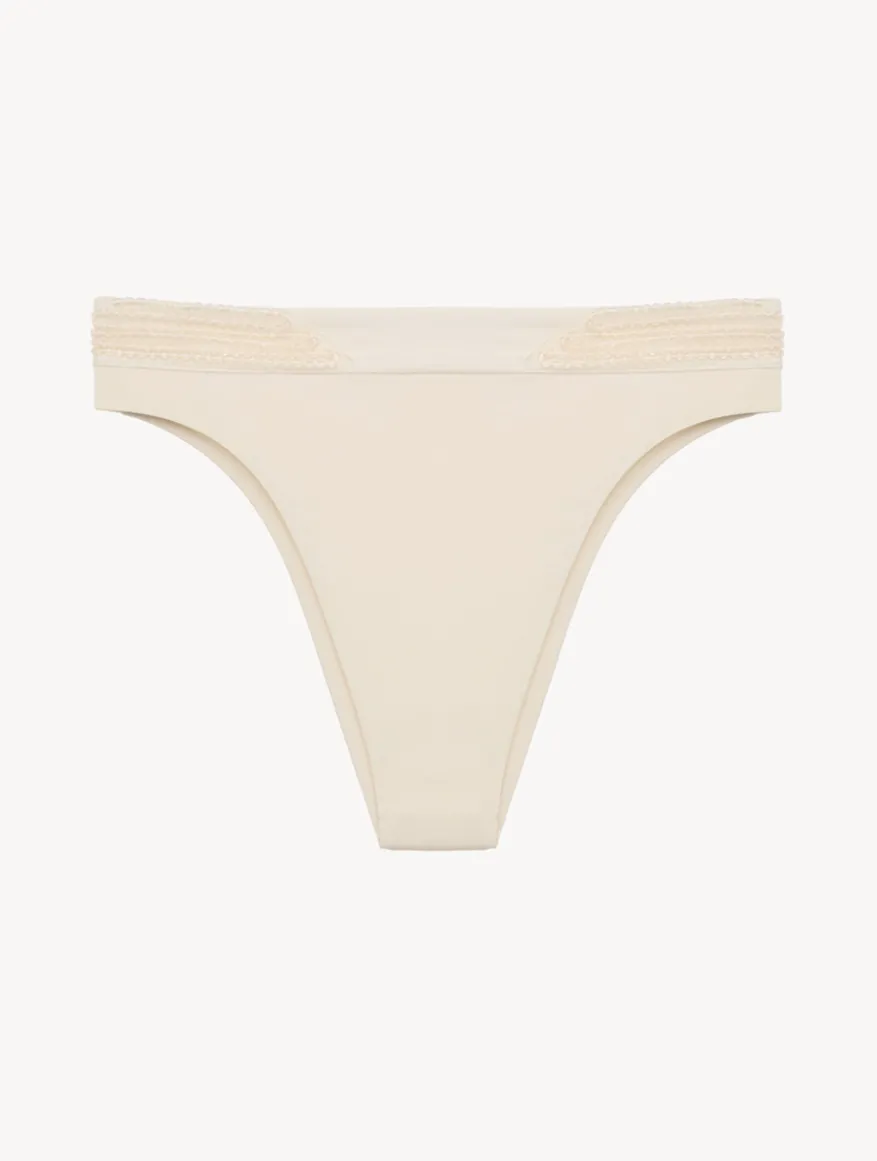 La Perla Braguita De Bikini Brasileña De Cintura Alta De Color Champán Con Cuentas