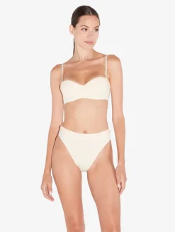 La Perla Braguita De Bikini Brasileña De Cintura Alta De Color Champán Con Cuentas