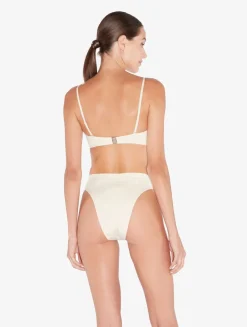 La Perla Braguita De Bikini Brasileña De Cintura Alta De Color Champán Con Cuentas