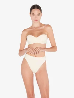 La Perla Braguita De Bikini Brasileña De Cintura Alta De Color Champán Con Cuentas