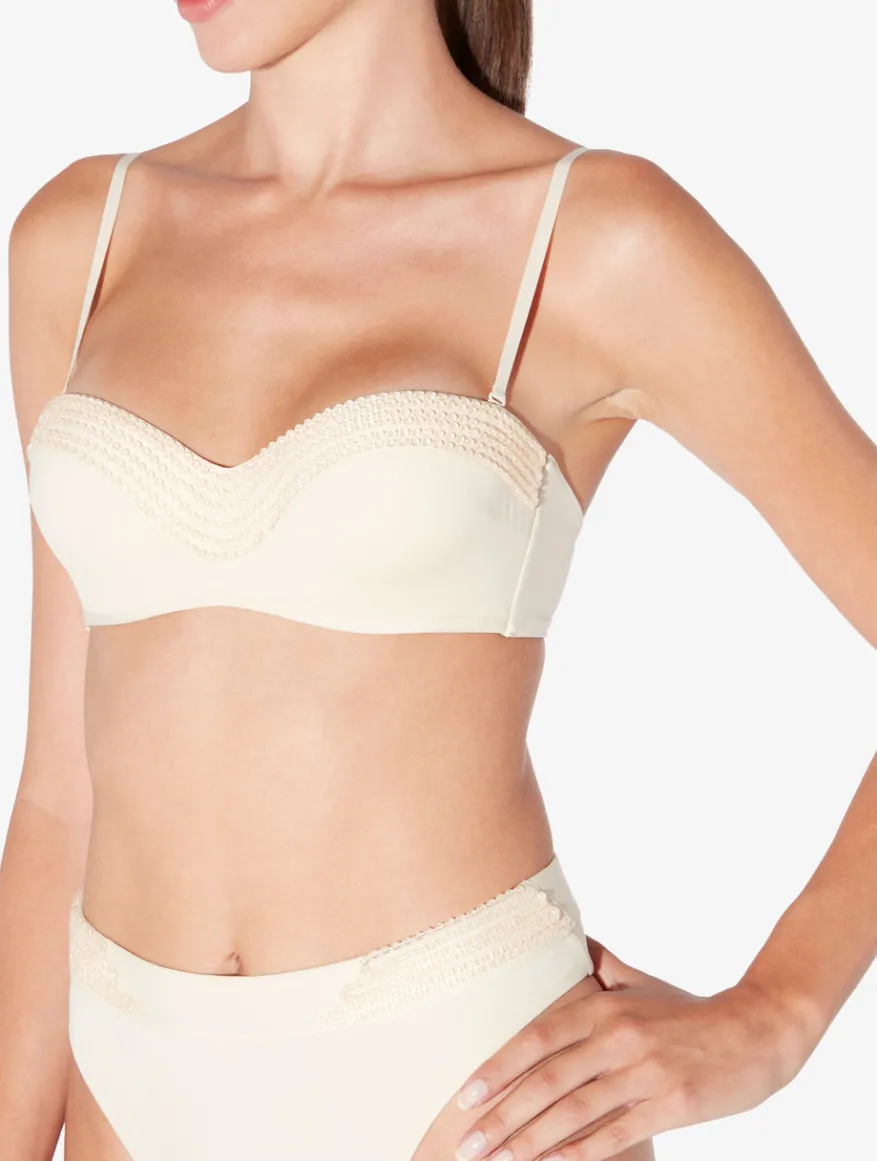 La Perla Braguita De Bikini Brasileña De Cintura Alta De Color Champán Con Cuentas