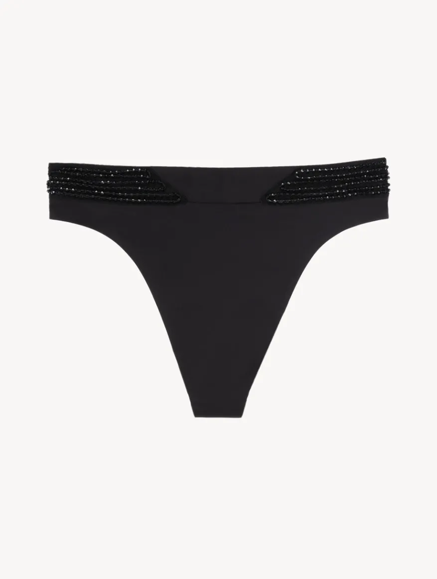 La Perla Braguita De Bikini Brasileña De Cintura Alta De Color Con Cuentas