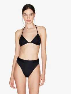 La Perla Braguita De Bikini Brasileña De Cintura Alta De Color Con Cuentas