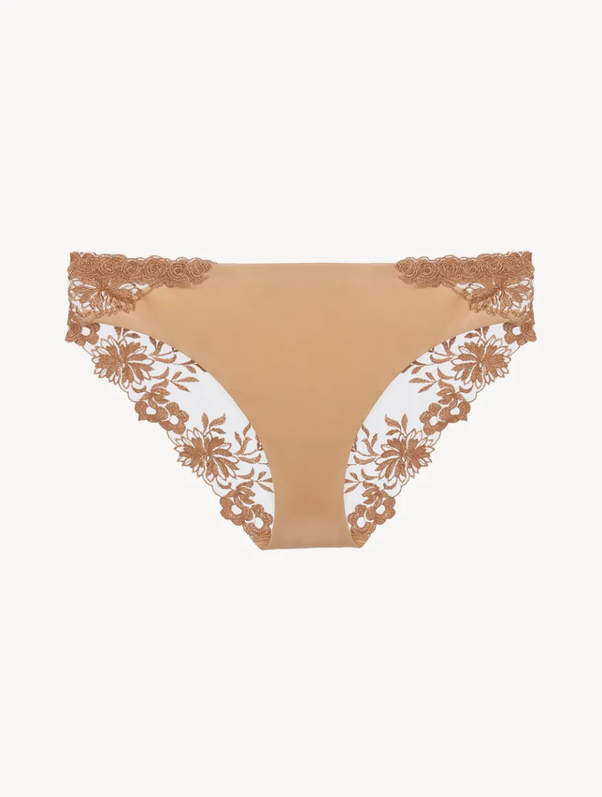 La Perla Braguita Hipster De Lycra Con Tul Bordado Beige
