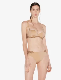 La Perla Braguita Hipster De Lycra Con Tul Bordado Beige