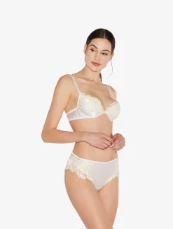 La Perla Braguita Talle Medio De Seda Blanca Con Frastaglio Color Marfil