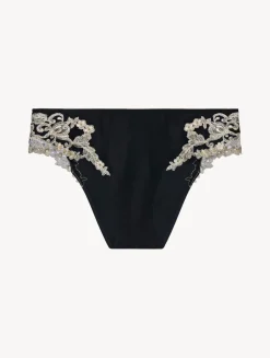 La Perla Braguita Talle Medio De Seda Negra Con Frastaglio Color Marfil