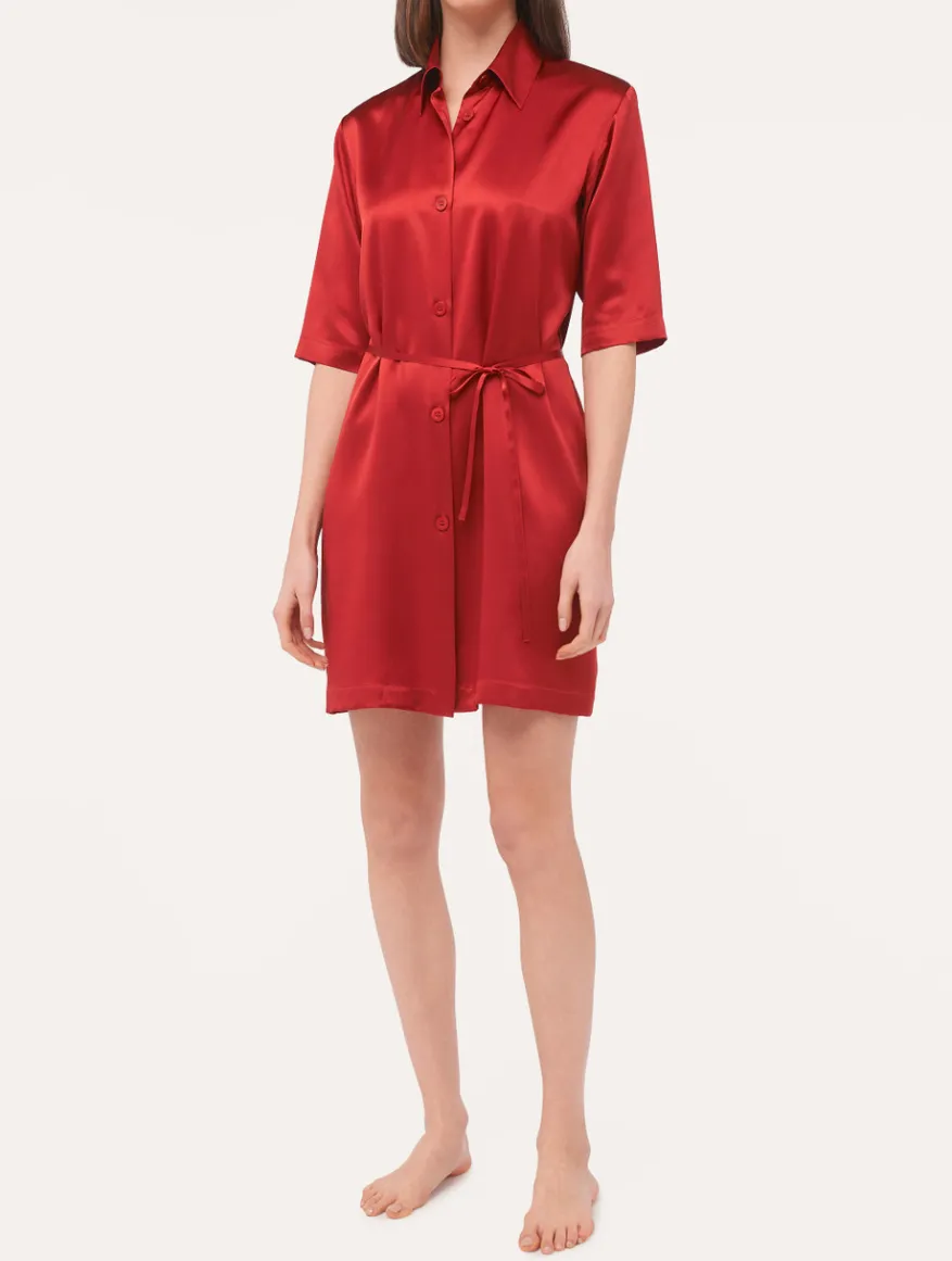 La Perla Camisa Larga De Seda Granate