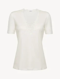 La Perla Camiseta De Pijama En Modal Con Tul Bordado Blanquecino