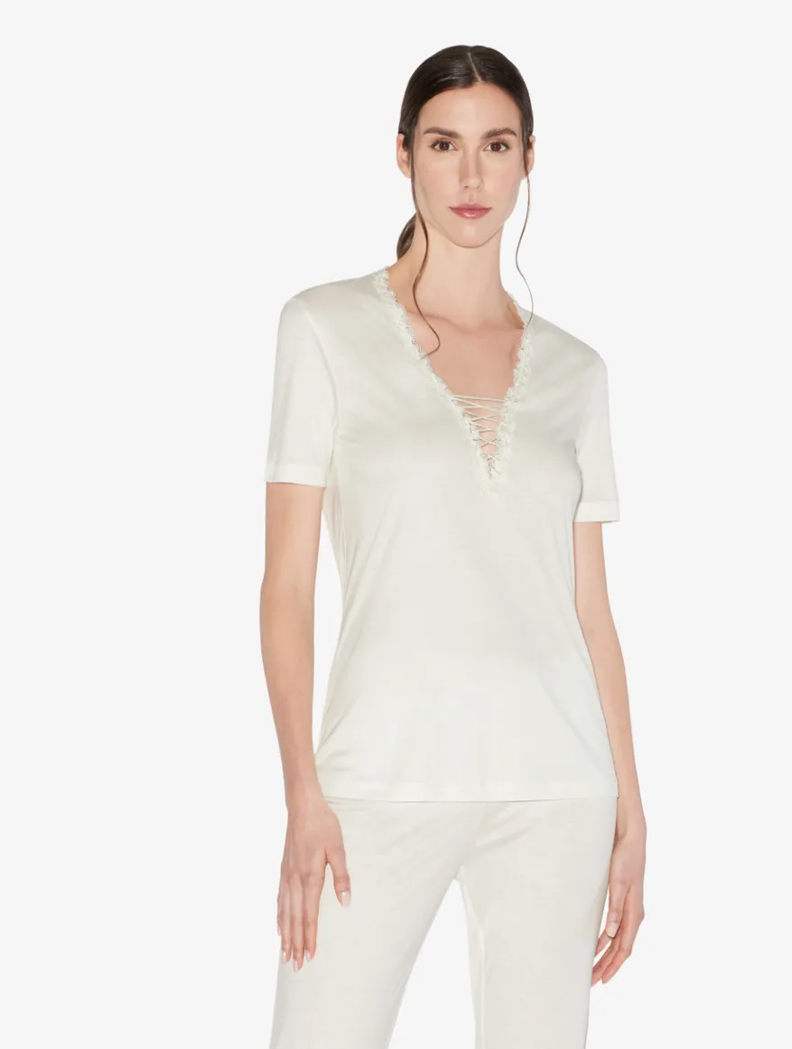 La Perla Camiseta De Pijama En Modal Con Tul Bordado Blanquecino