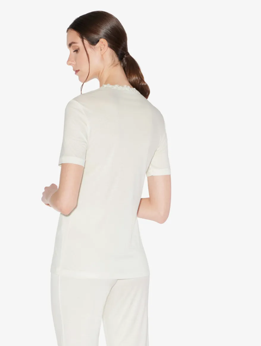 La Perla Camiseta De Pijama En Modal Con Tul Bordado Blanquecino