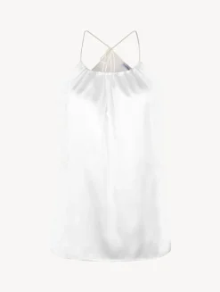 La Perla Camiseta De Seda Blanquecina Con Lazada En La Nuca Y Ribetes De Encaje Leavers