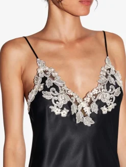 La Perla Camisón Corto De Raso De Seda Negro Con Frastaglio
