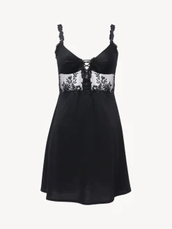 La Perla Camisón De Modal Negro Con Tul Bordado
